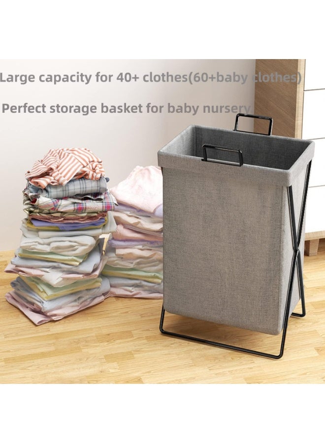 FUOE Foldable Laundry Basket with Stainless Steel Frame, 50L Collapsible Waterproof Laundry Basket, Laundry Hamper Bag Washing Bin Clothes Bag Organizer Storage Basket Hamper for Clothes Toys (Dark Grey) - Image 4